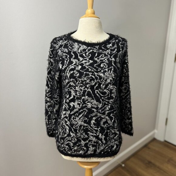 NEW Chicos Eyelash-Trim Jacquard Pullover Sweater Sz 1 (8) - Picture 4 of 16